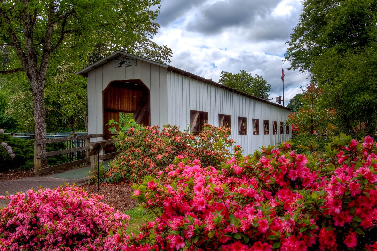 the Centennial Covered Bridge in Cottage Grove, Oregon